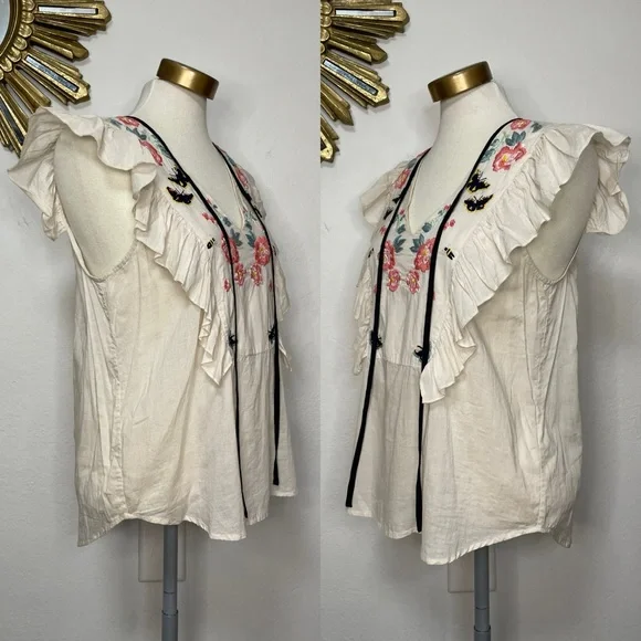 St. Roche Embroidered Floral Ruffle Sleeveless Top - Picture 4 of 14